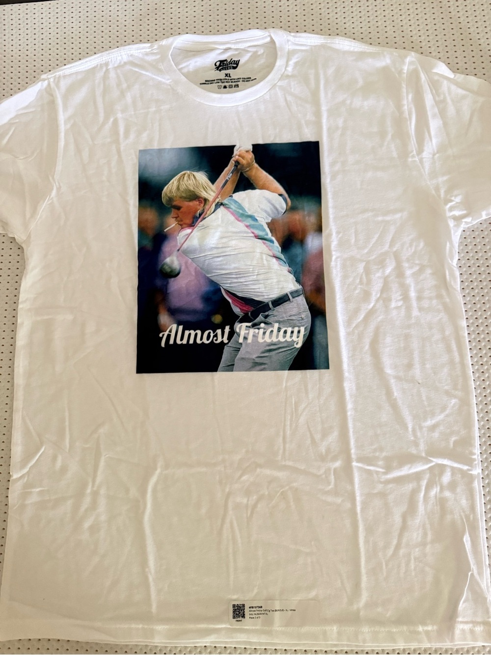 Almost Famous White Graphic Tee with Retro Golfer Print